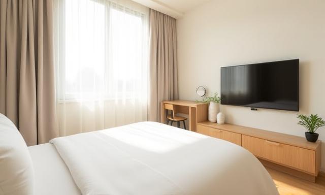 ホテル客室でSmart TVを利用する旅行者